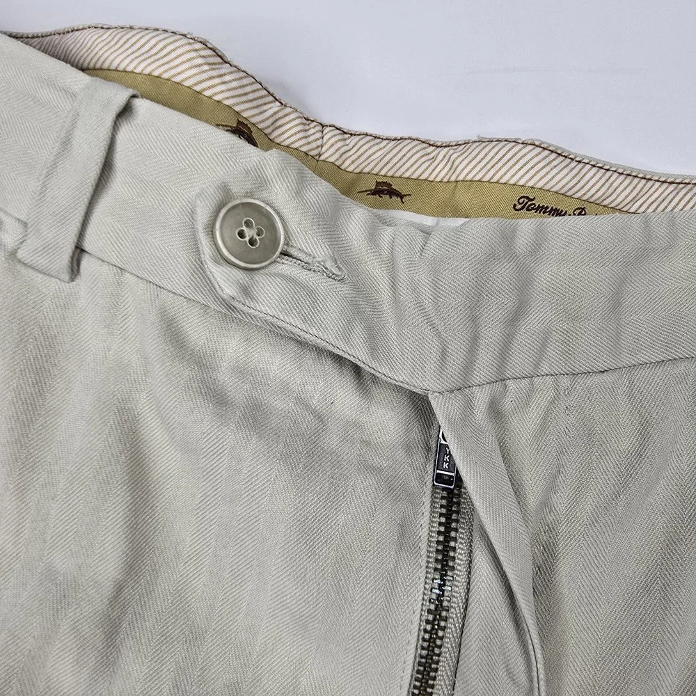 Tommy Bahama Pants Mens 34x32 Khaki Silk Cotton Herringbone Straight Chino 34